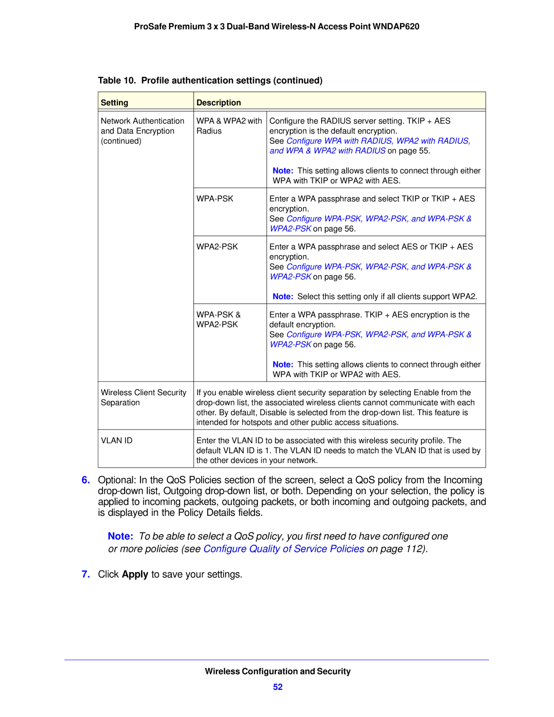 NETGEAR WNDAP620 manual Wpa-Psk, WPA2-PSK, Vlan ID 