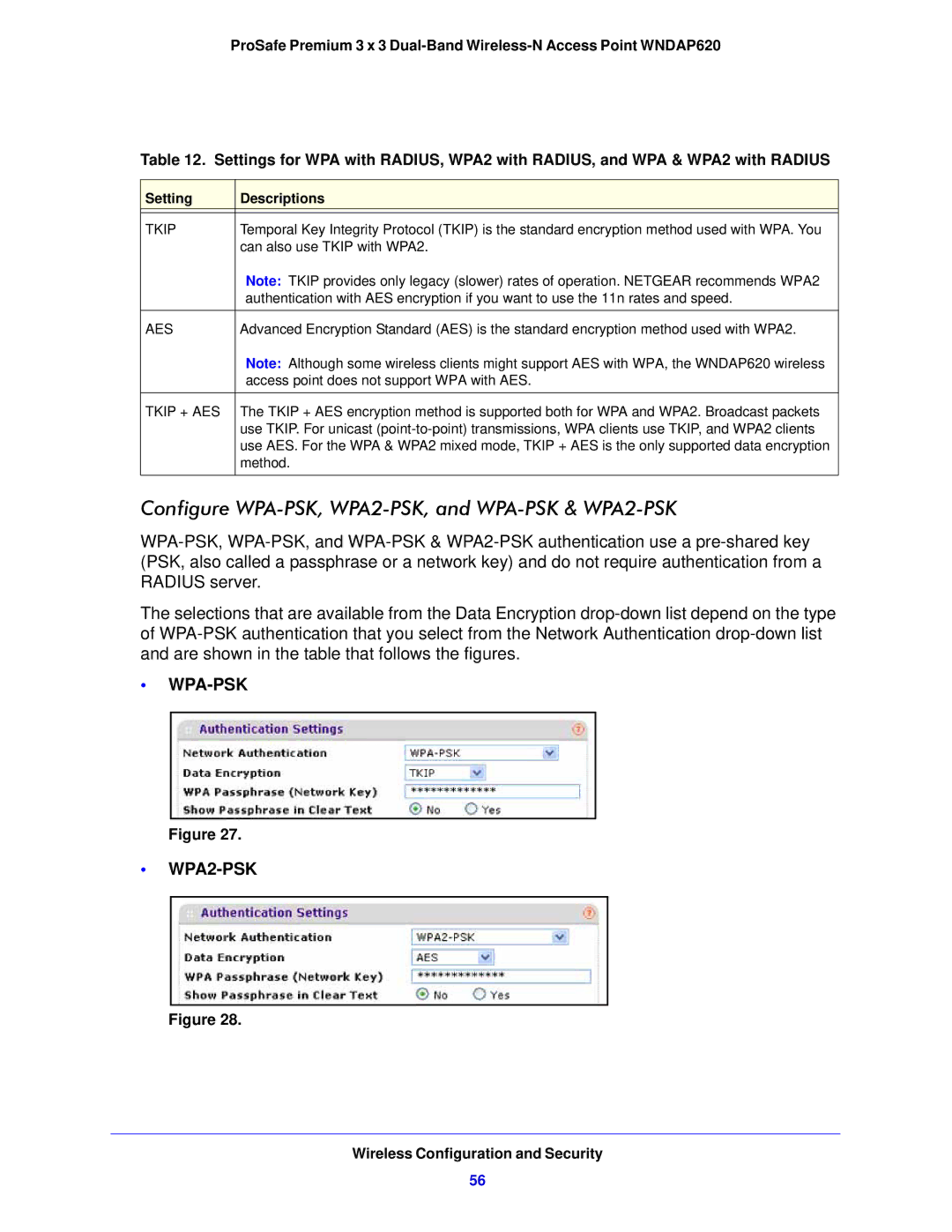 NETGEAR WNDAP620 manual Aes, Tkip + AES 