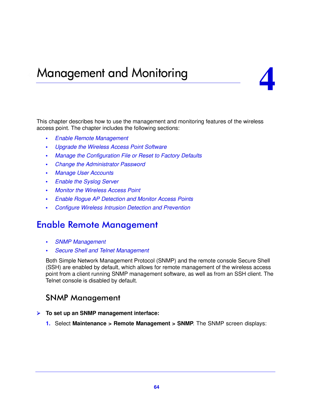 NETGEAR WNDAP620 manual Enable Remote Management, Snmp Management 