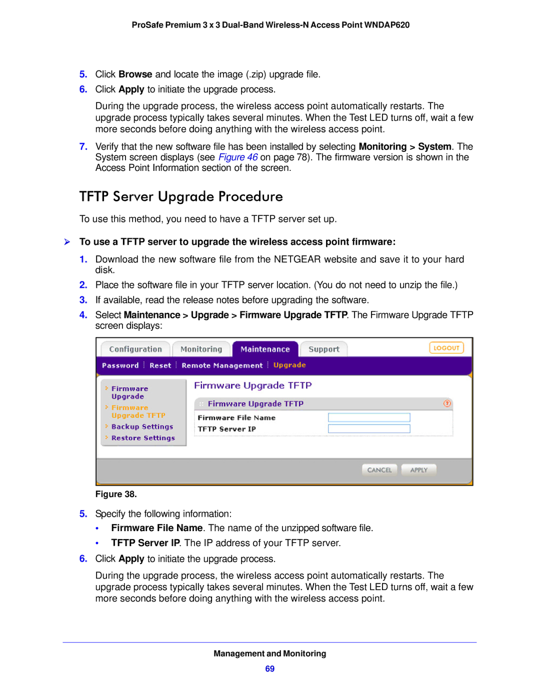 NETGEAR WNDAP620 manual Tftp Server Upgrade Procedure 