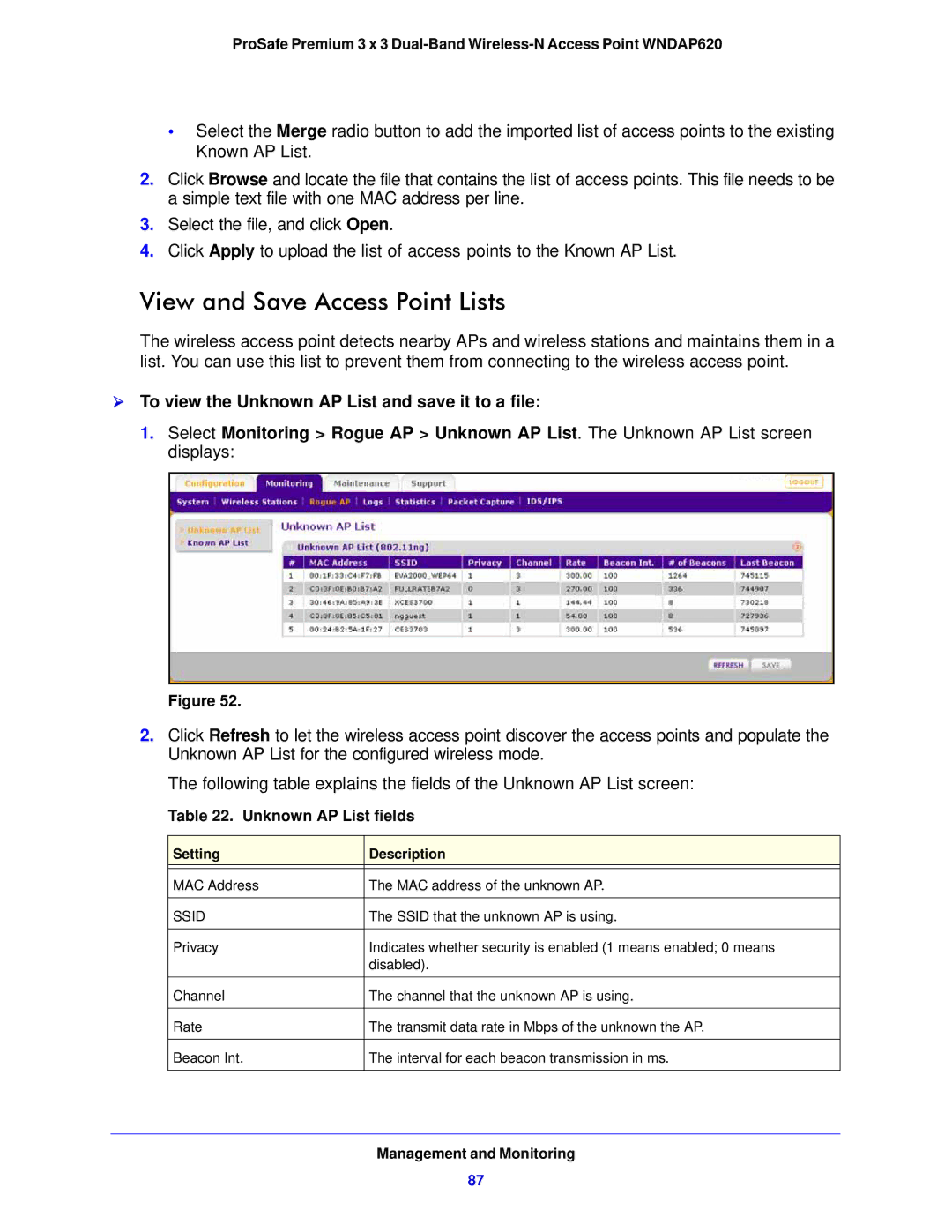 NETGEAR WNDAP620 manual View and Save Access Point Lists,  To view the Unknown AP List and save it to a file 