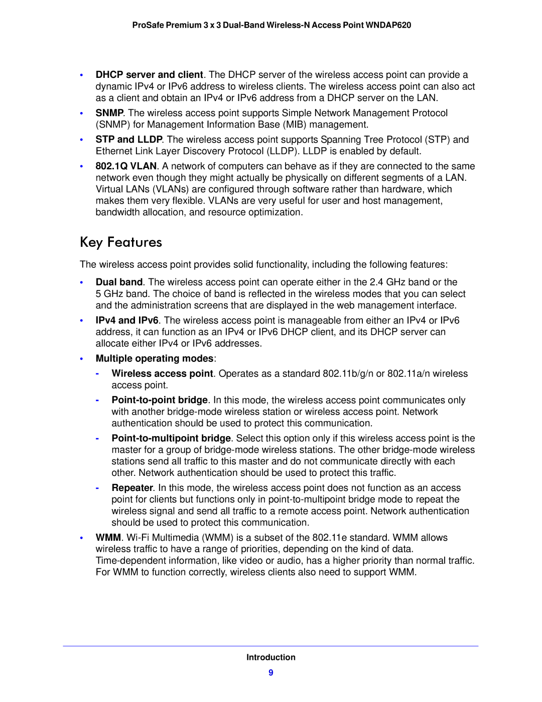 NETGEAR WNDAP620 manual Key Features, Multiple operating modes 