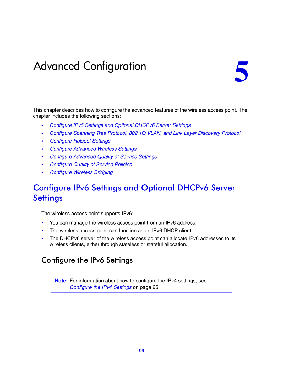 NETGEAR WNDAP620 manual Configure IPv6 Settings and Optional DHCPv6 Server Settings, Configure the IPv6 Settings 