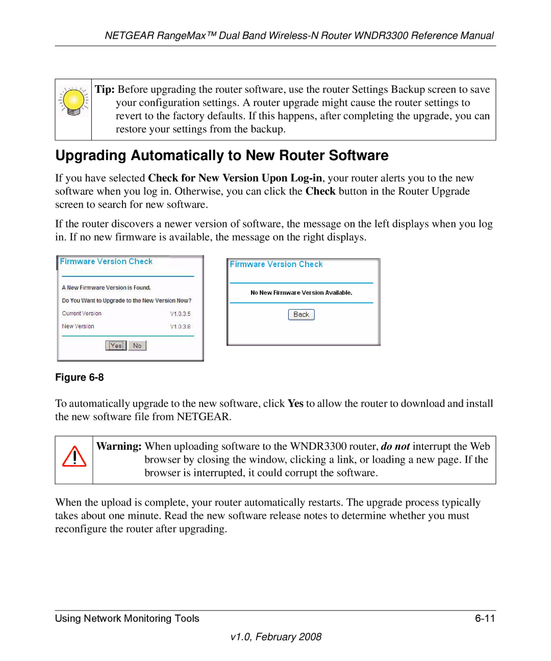 NETGEAR WNDR3300 manual Upgrading Automatically to New Router Software 