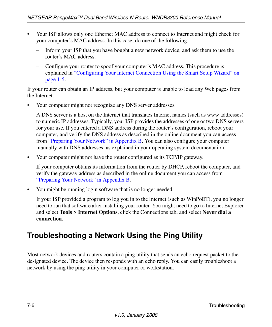 NETGEAR WNDR3300 manual Troubleshooting a Network Using the Ping Utility 