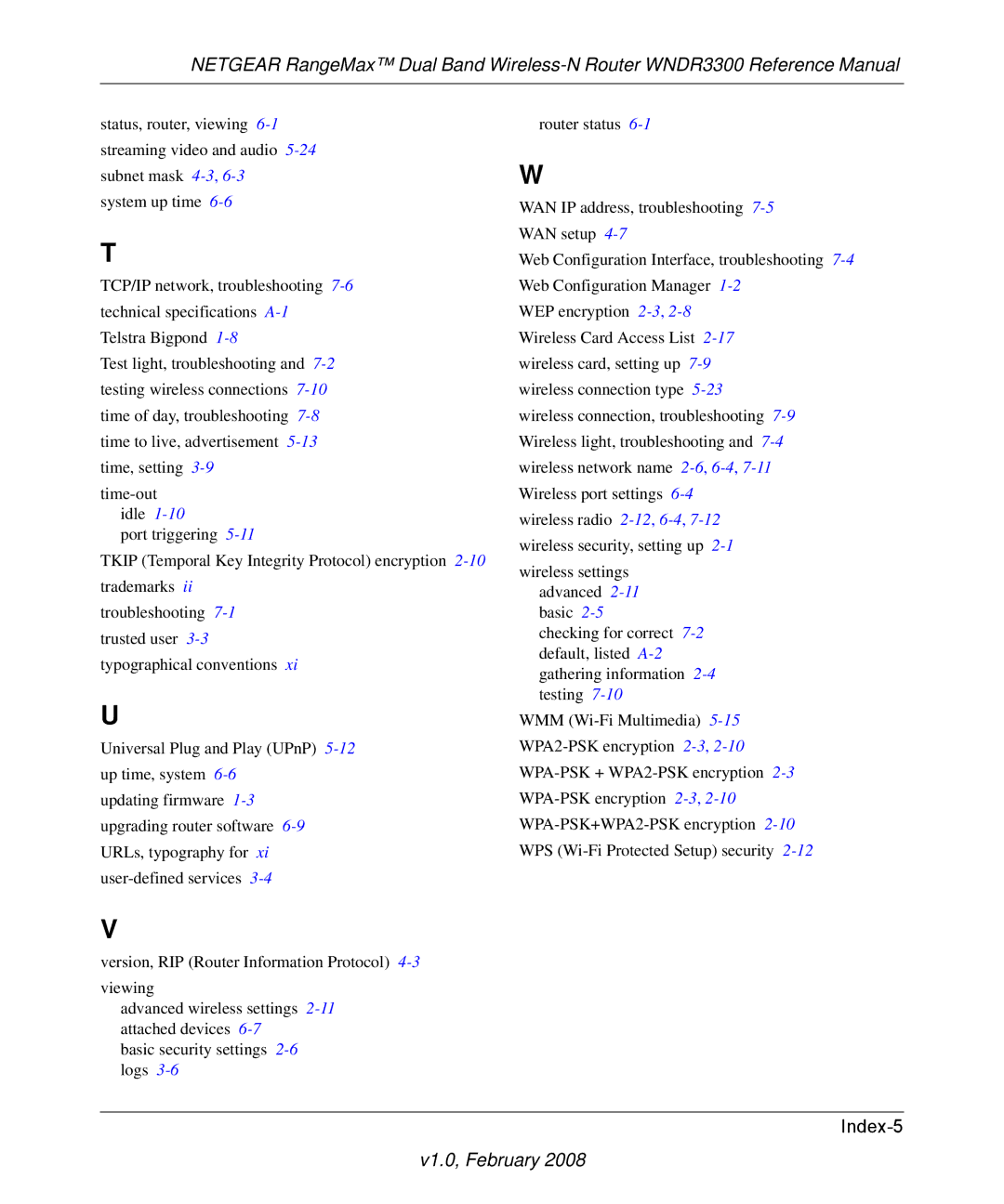 NETGEAR WNDR3300 manual Index-5 