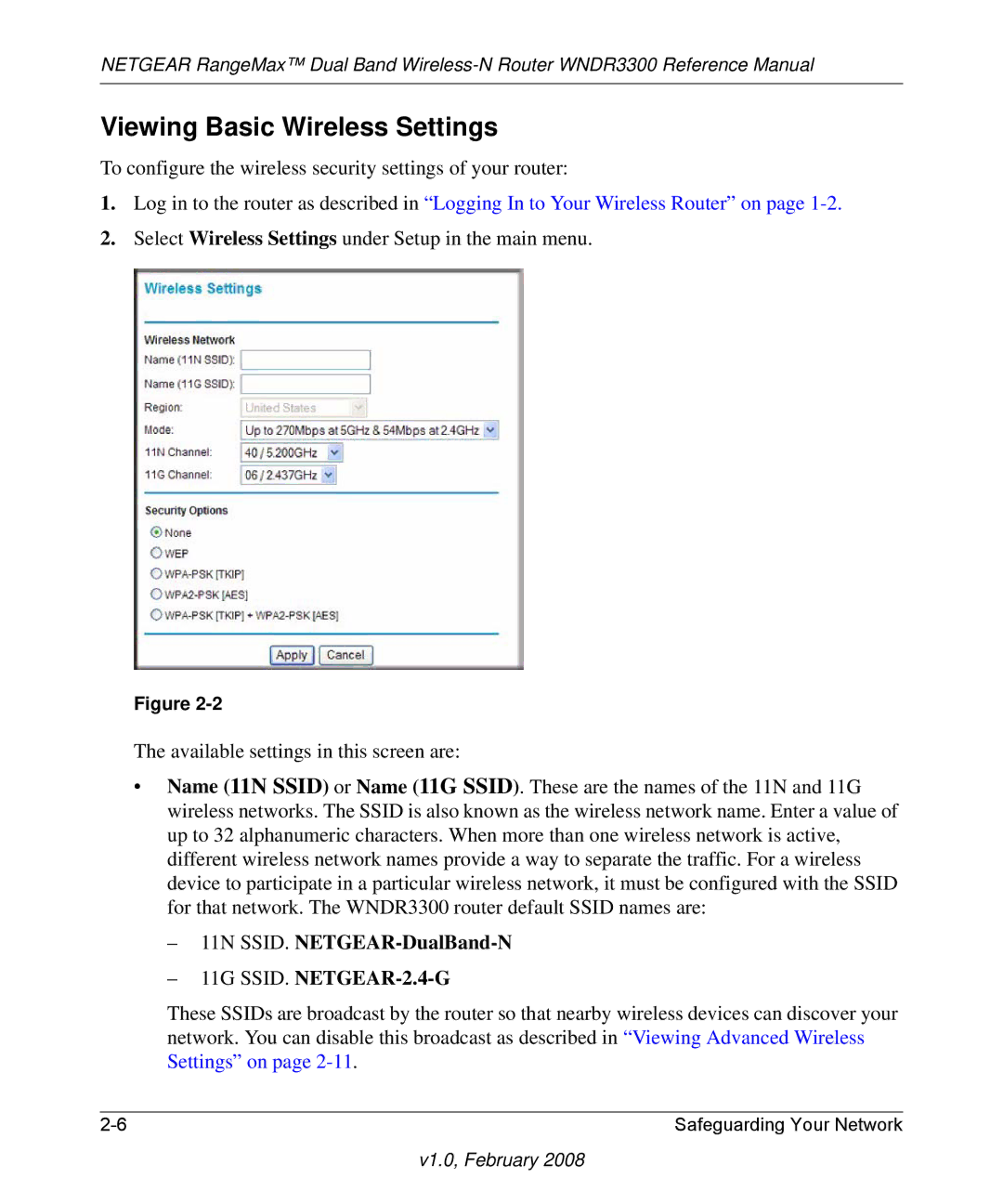 NETGEAR WNDR3300 manual Viewing Basic Wireless Settings, 11G SSID. NETGEAR-2.4-G 