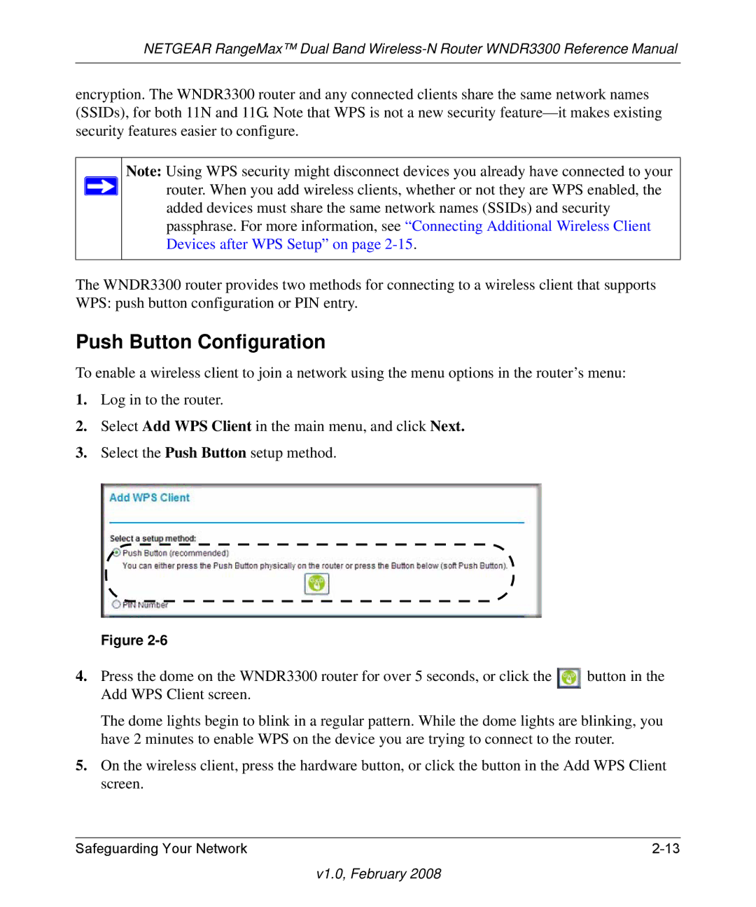 NETGEAR WNDR3300 manual Push Button Configuration 