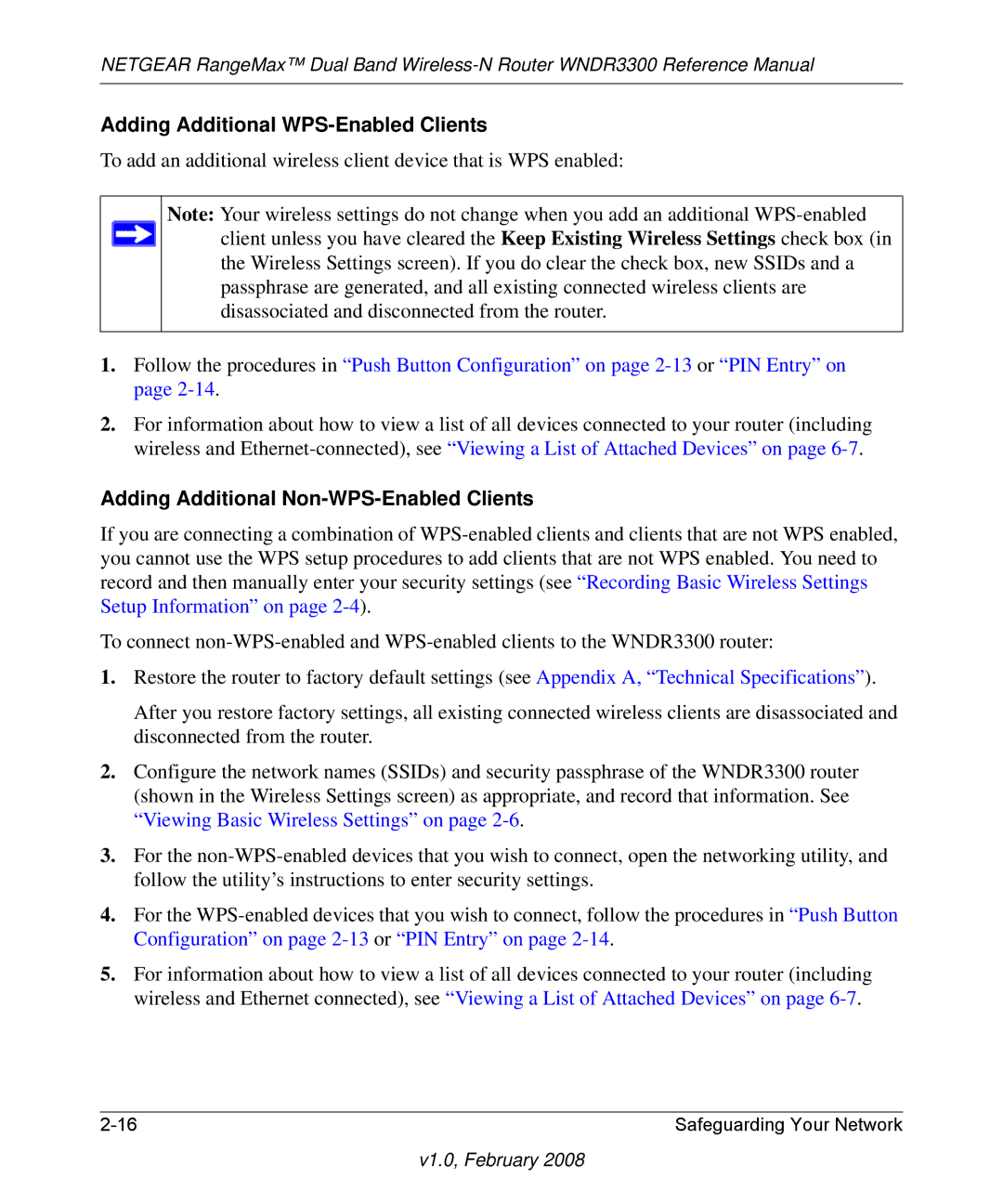 NETGEAR WNDR3300 manual Adding Additional WPS-Enabled Clients, Adding Additional Non-WPS-Enabled Clients 