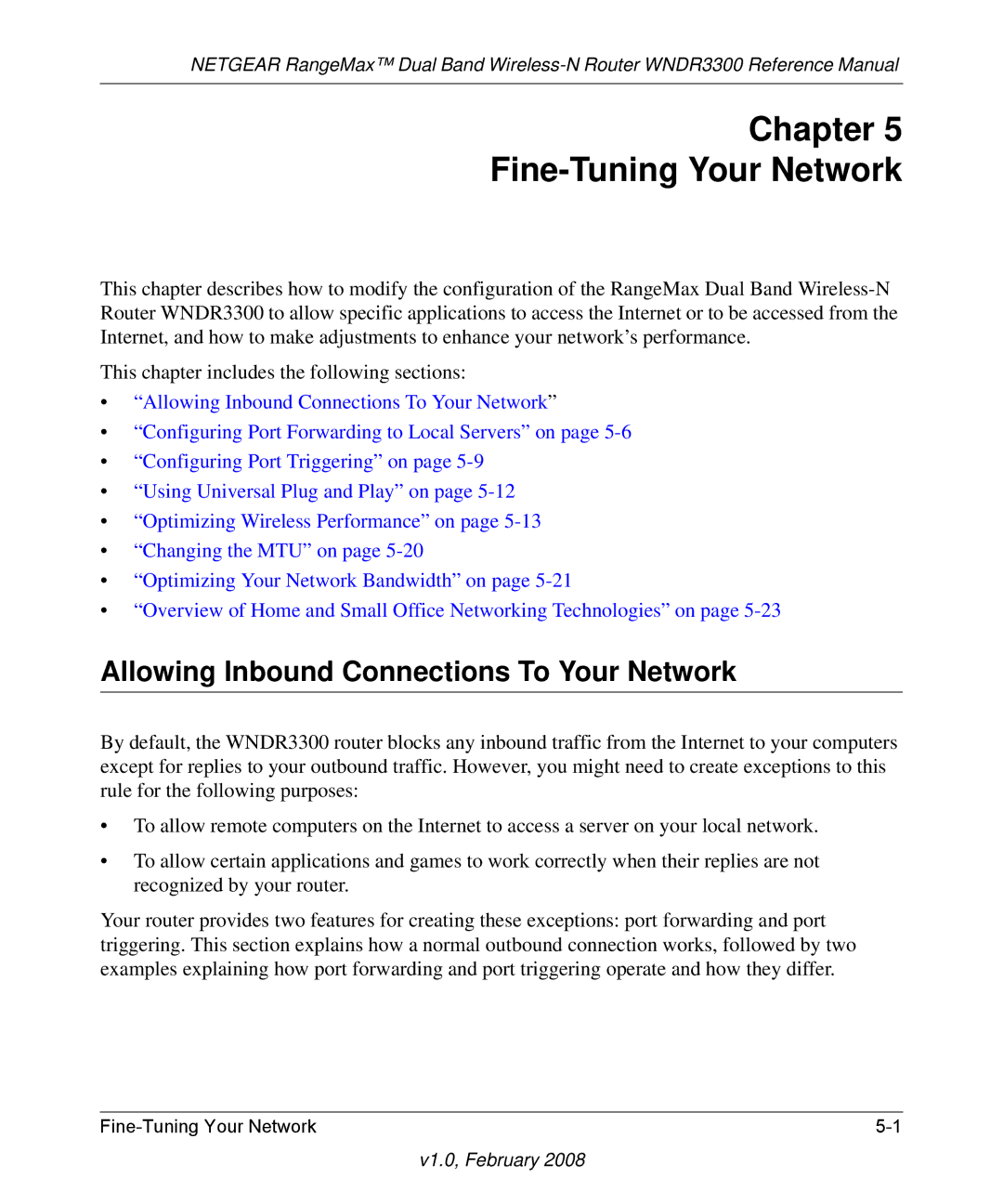 NETGEAR WNDR3300 manual Chapter Fine-Tuning Your Network, Allowing Inbound Connections To Your Network 