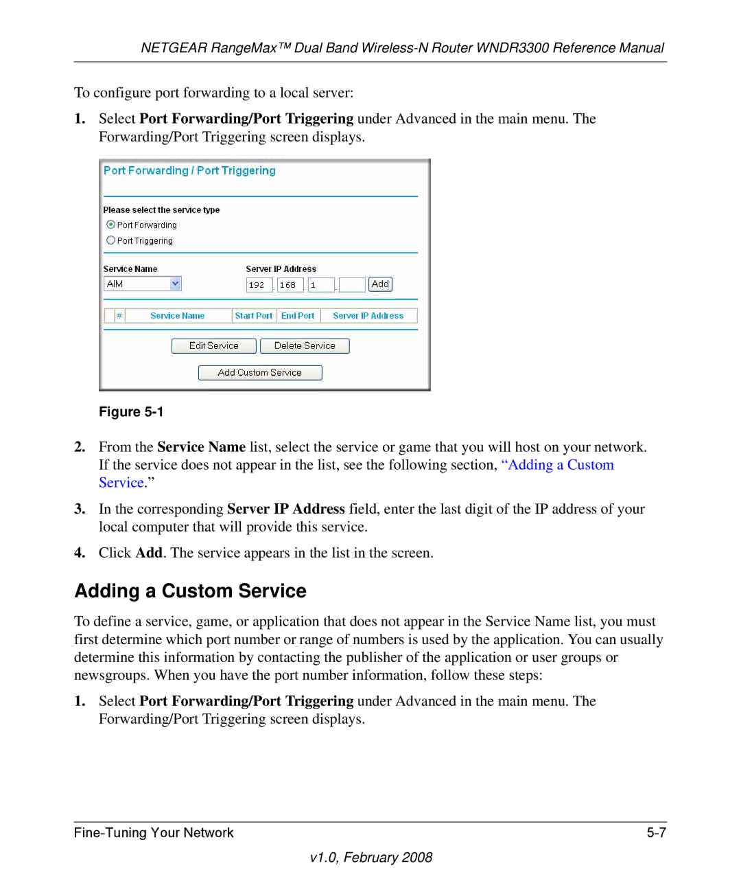 NETGEAR WNDR3300 manual Adding a Custom Service 