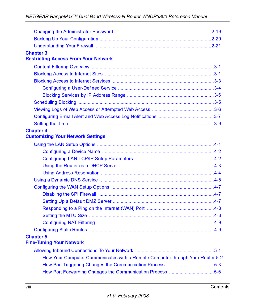 NETGEAR WNDR3300 manual Chapter Restricting Access From Your Network 