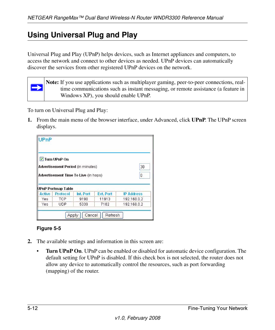 NETGEAR WNDR3300 manual Using Universal Plug and Play 