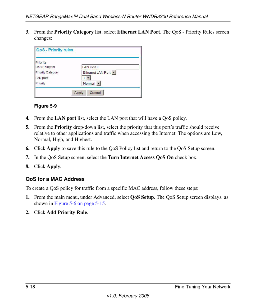 NETGEAR WNDR3300 manual QoS for a MAC Address 