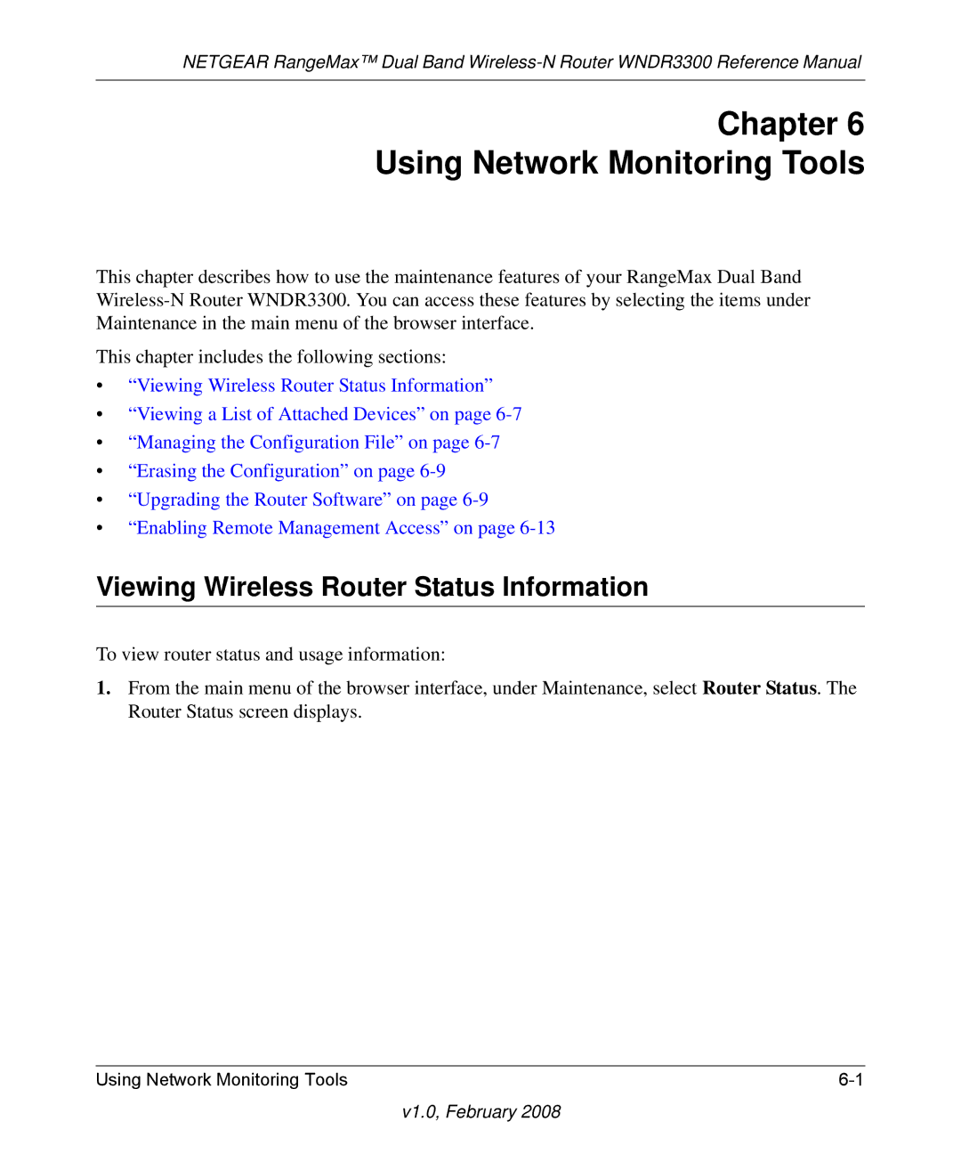 NETGEAR WNDR3300 manual Chapter Using Network Monitoring Tools, Viewing Wireless Router Status Information 