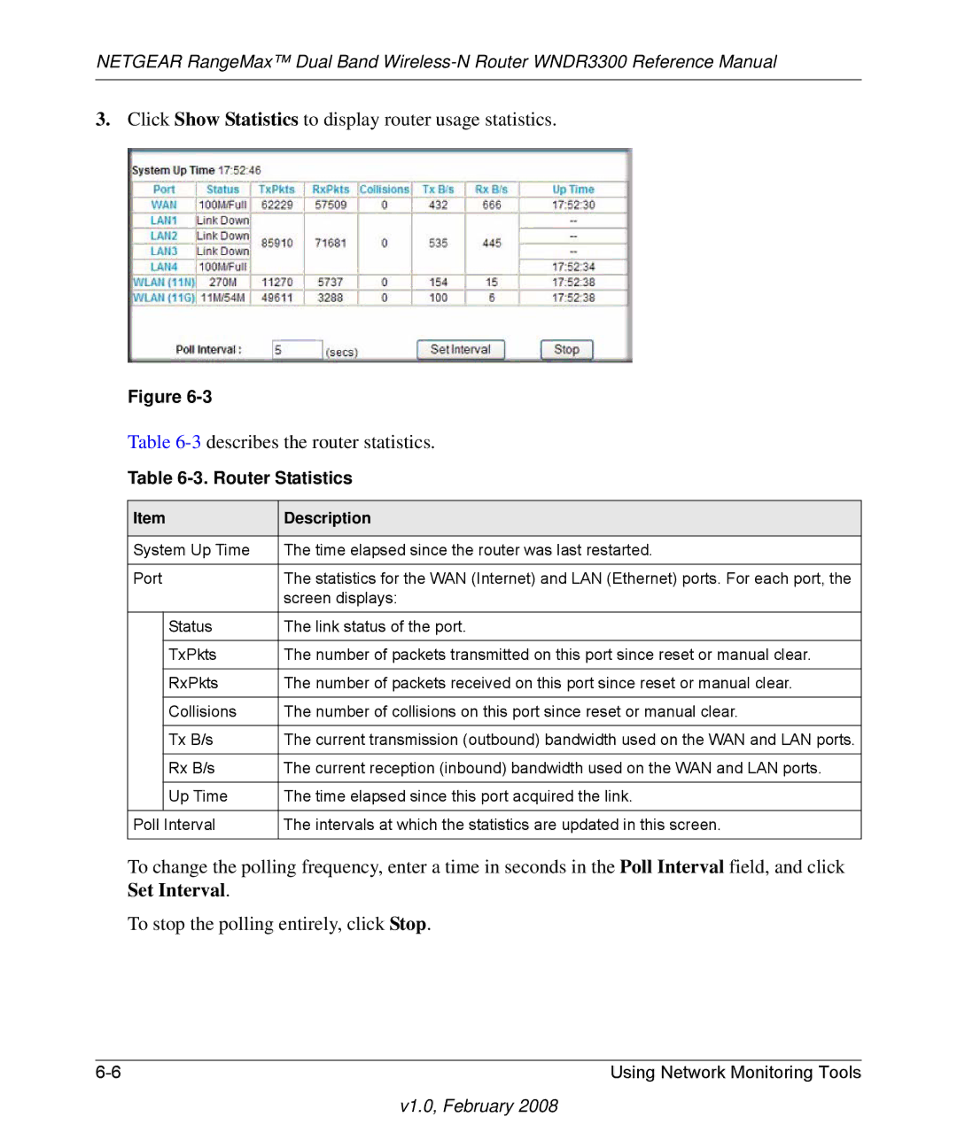 NETGEAR WNDR3300 manual Router Statistics 