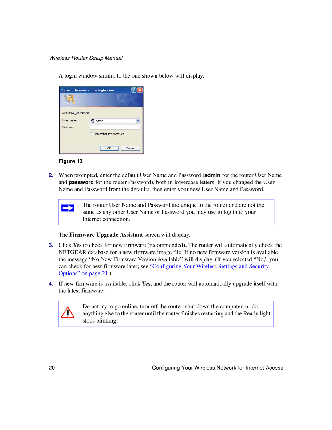 NETGEAR WNDR3300f manual Firmware Upgrade Assistant screen will display 