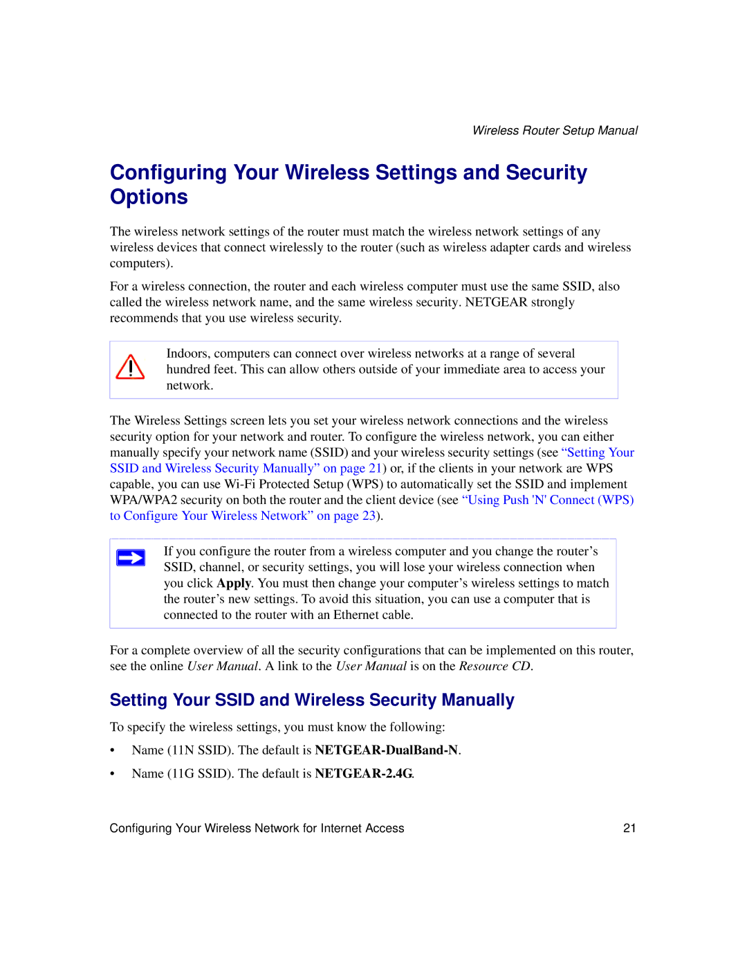 NETGEAR WNDR3300f manual Configuring Your Wireless Settings and Security Options 