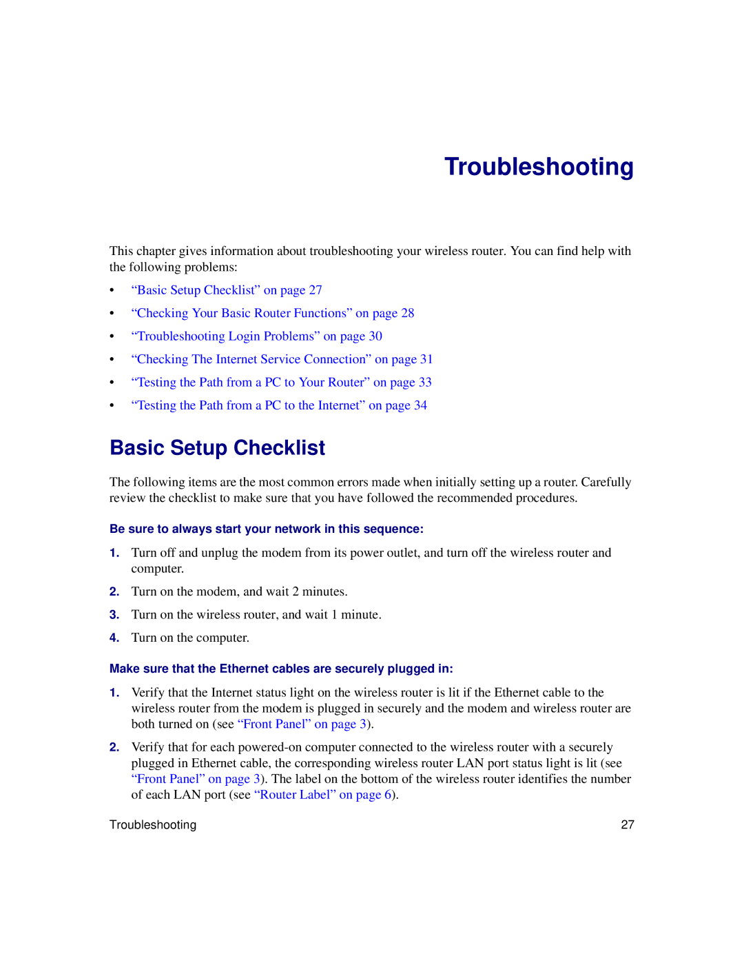 NETGEAR WNDR3300f manual Troubleshooting, Basic Setup Checklist 