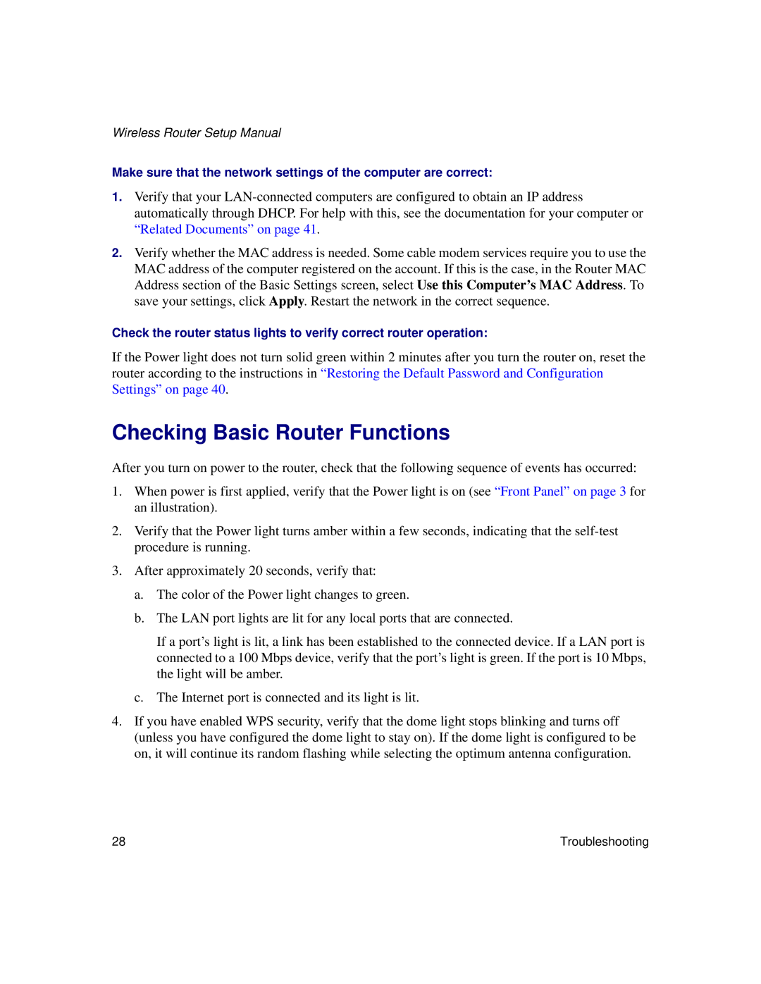 NETGEAR WNDR3300f manual Checking Basic Router Functions 