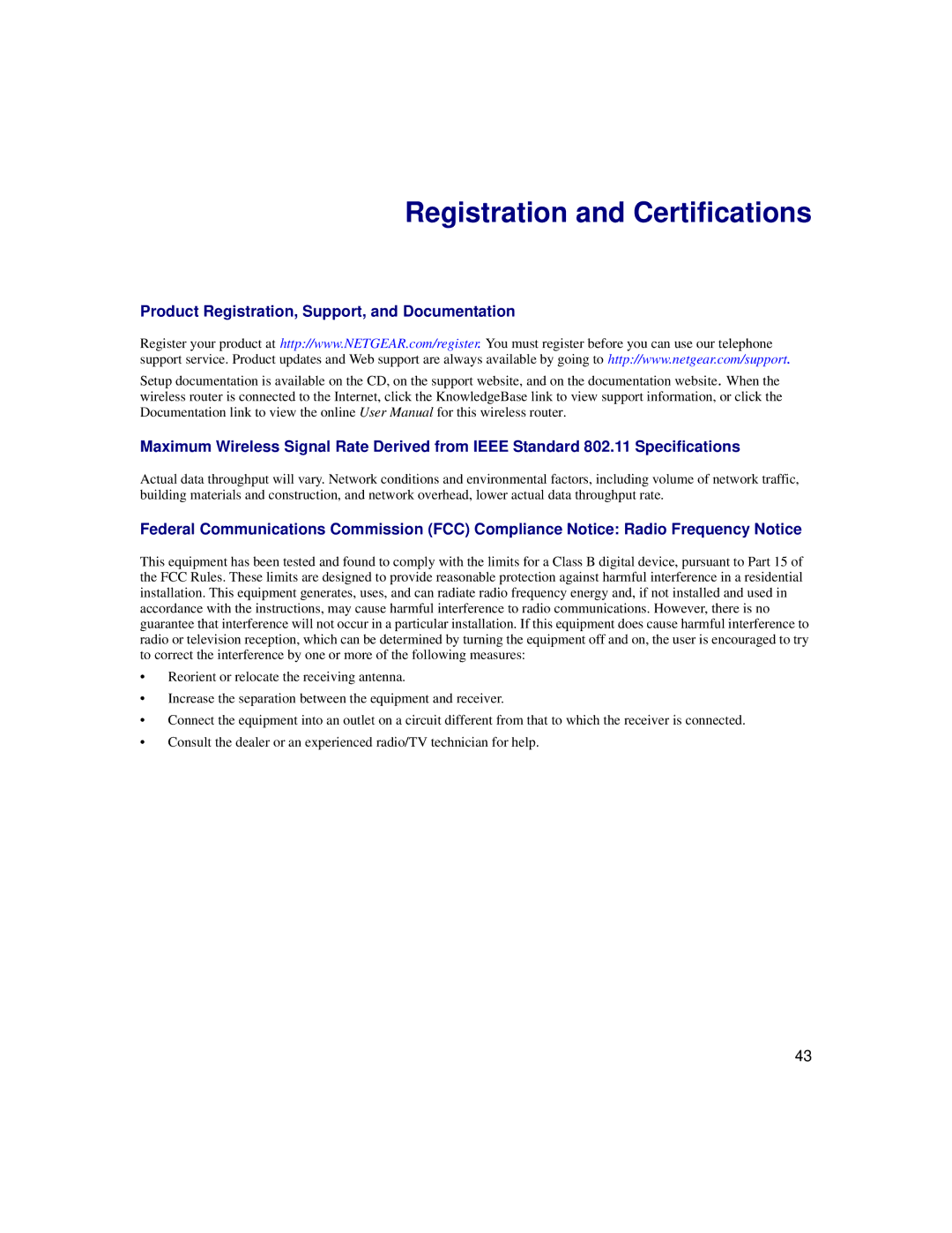 NETGEAR WNDR3300f manual Registration and Certifications 