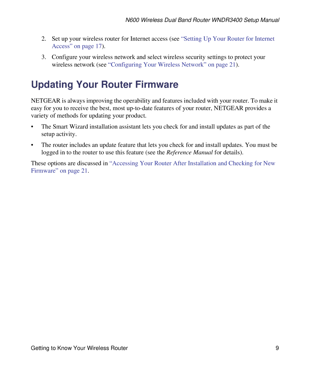 NETGEAR WNDR3400-100NAS manual Updating Your Router Firmware 