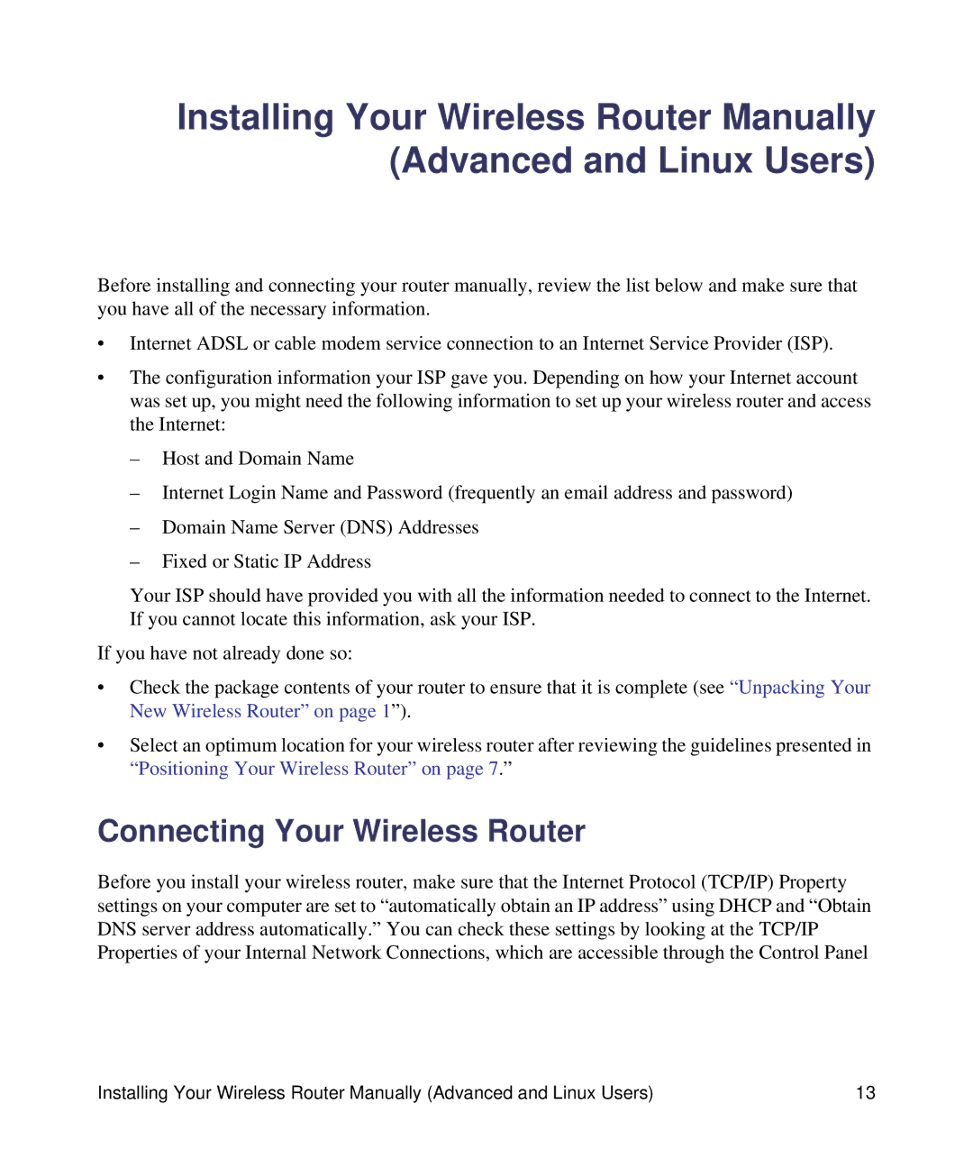 NETGEAR WNDR3400-100NAS manual Connecting Your Wireless Router 