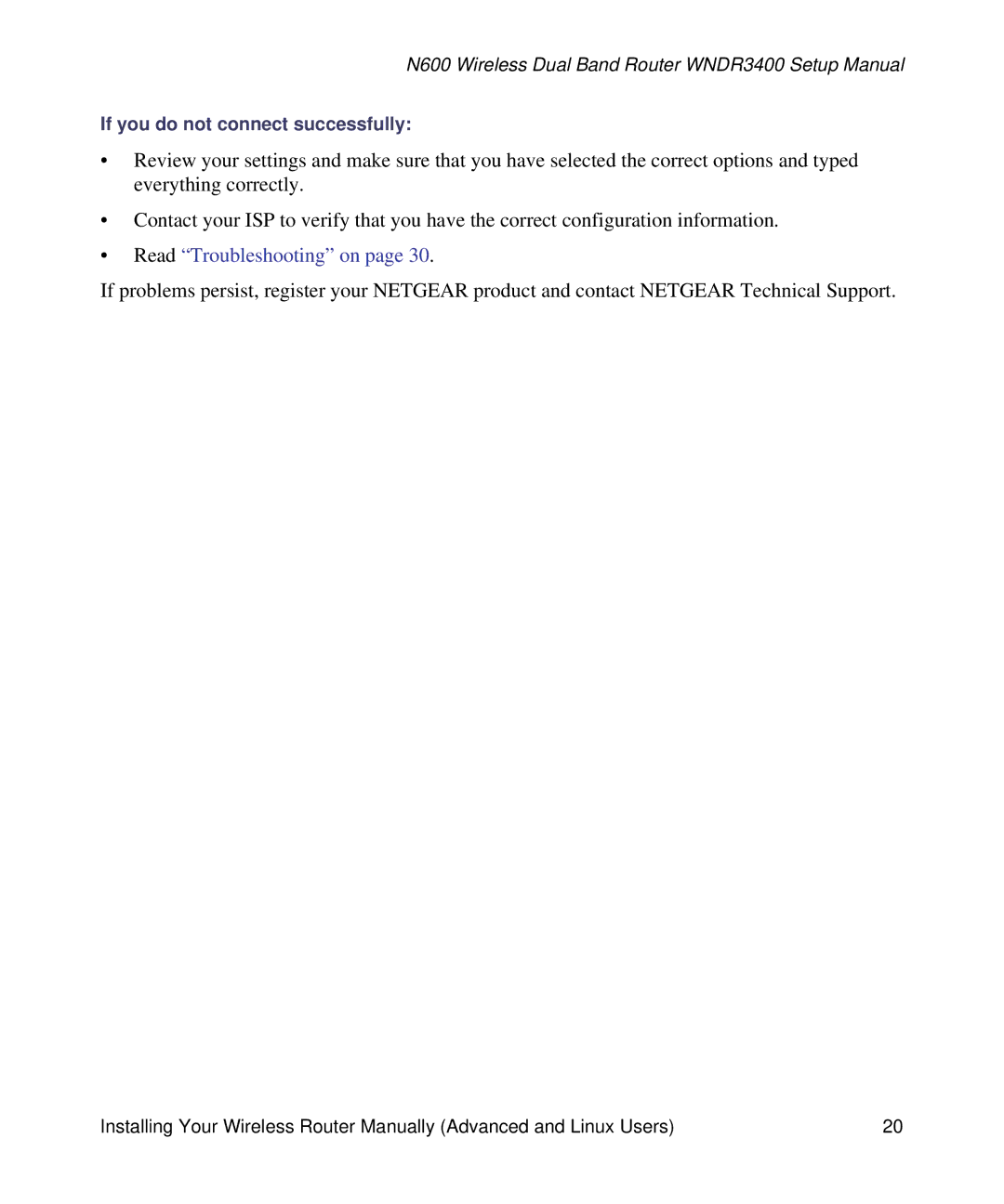 NETGEAR WNDR3400-100NAS manual Read Troubleshooting on 