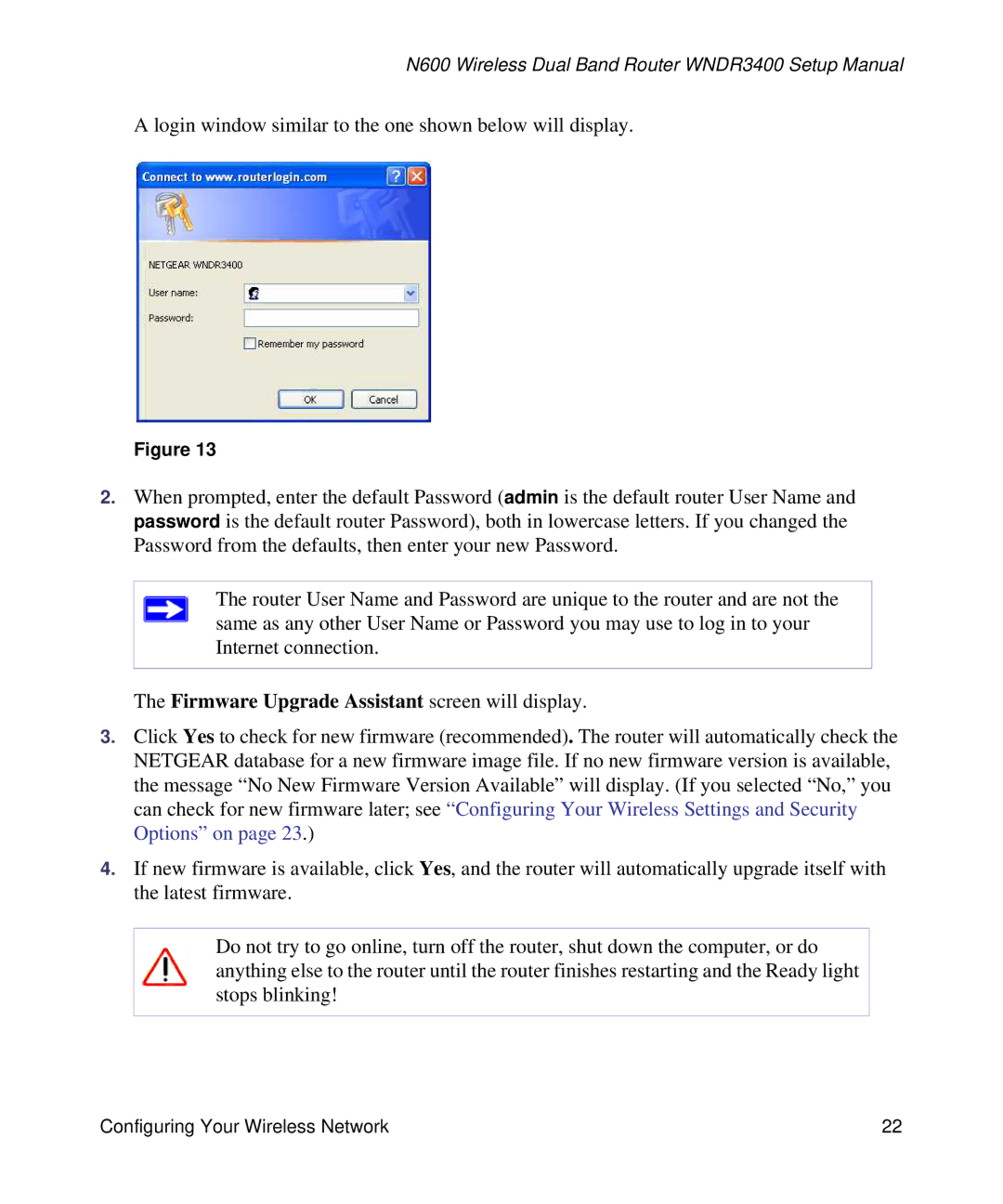 NETGEAR WNDR3400-100NAS manual Firmware Upgrade Assistant screen will display 