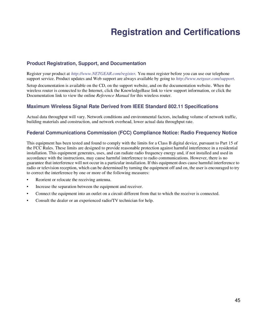 NETGEAR WNDR3400-100NAS manual Registration and Certifications 