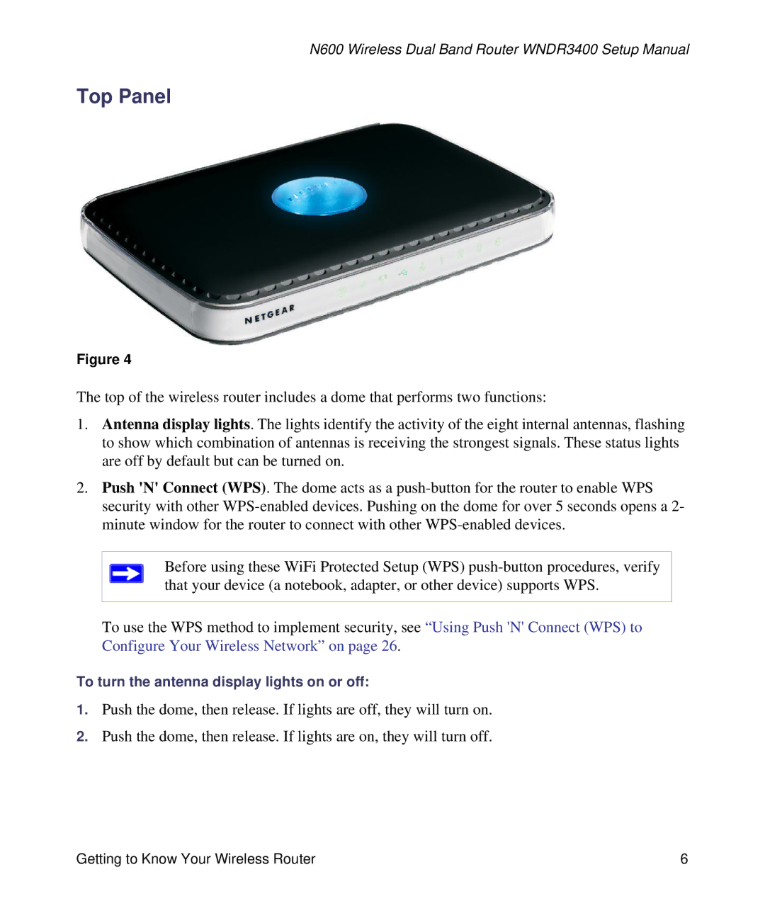 NETGEAR WNDR3400-100NAS manual Top Panel 