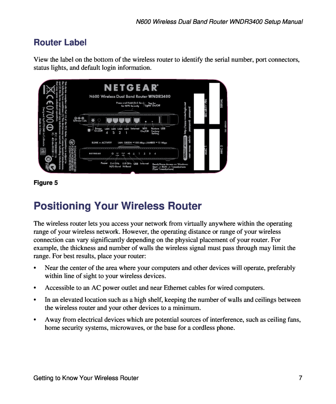 NETGEAR WNDR3400-100NAS manual Positioning Your Wireless Router, Router Label 