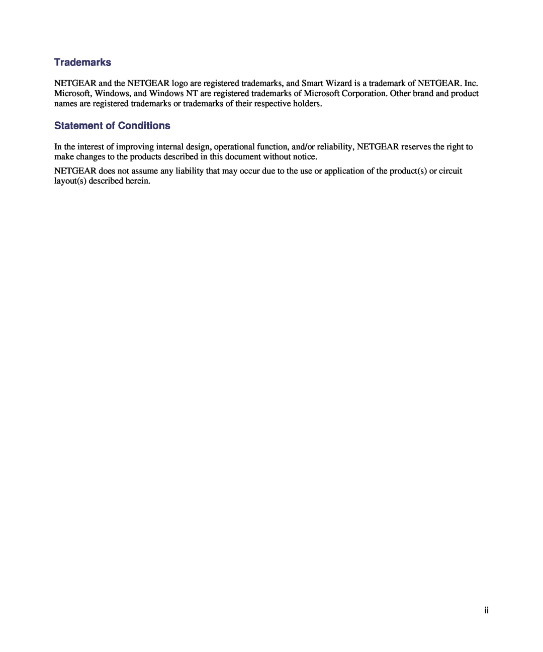 NETGEAR WNDR3400-100NAS manual Trademarks, Statement of Conditions 