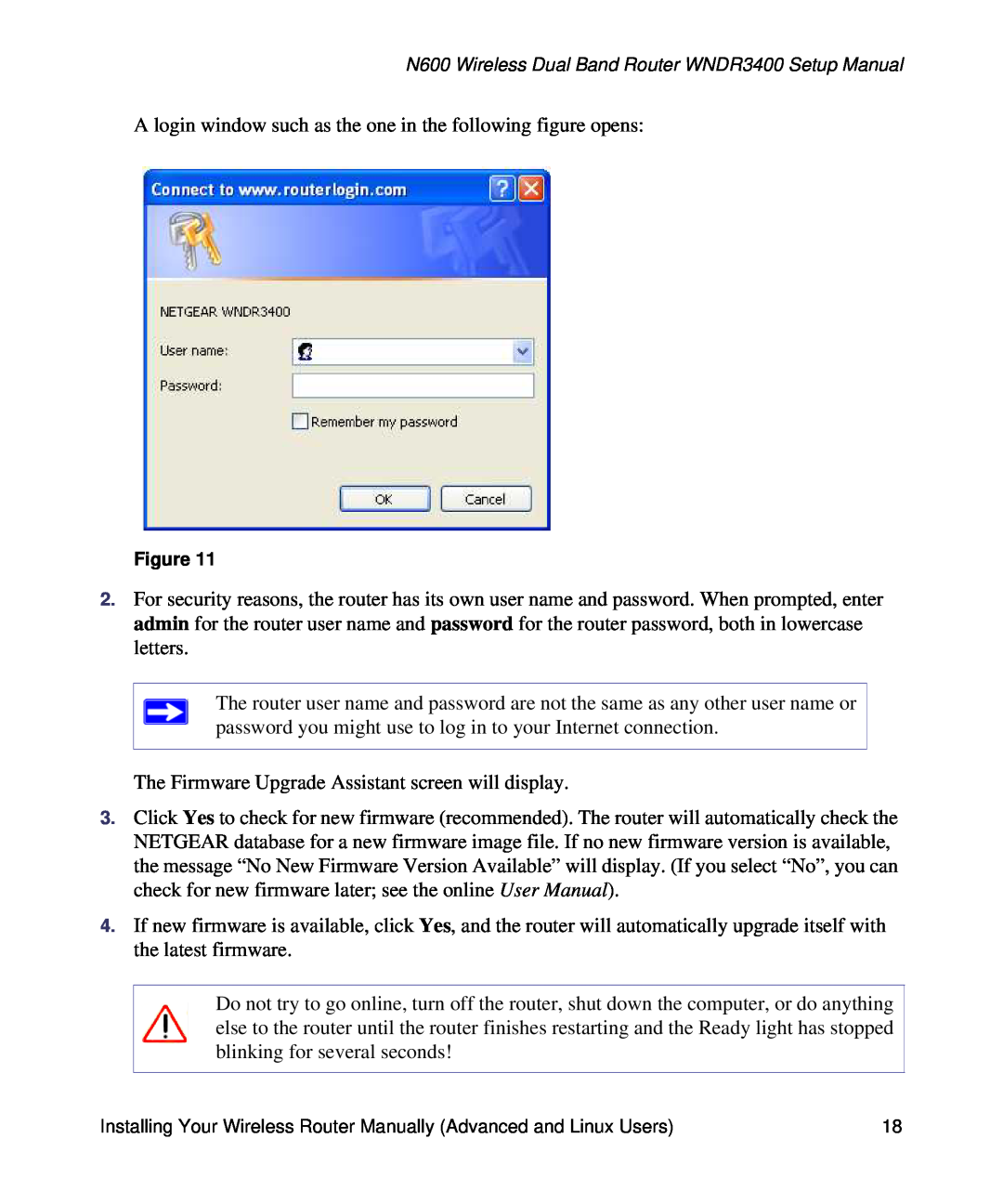 NETGEAR WNDR3400-100NAS manual A login window such as the one in the following figure opens 