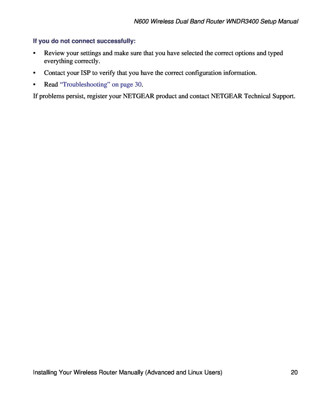NETGEAR WNDR3400-100NAS manual Read “Troubleshooting” on page, If you do not connect successfully 