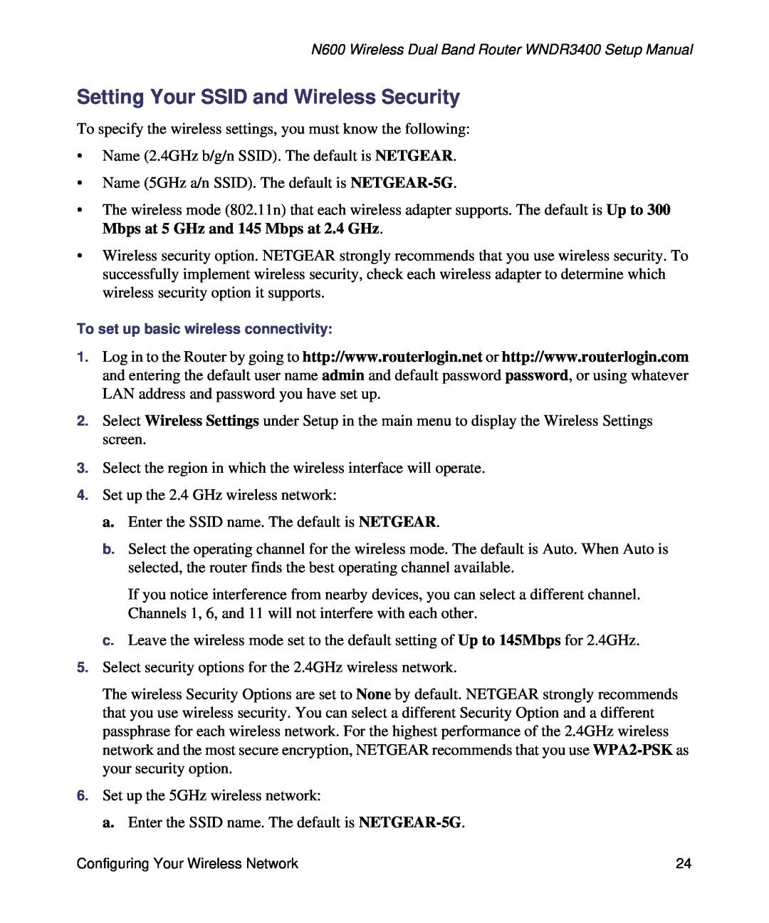 NETGEAR WNDR3400-100NAS manual Setting Your SSID and Wireless Security 