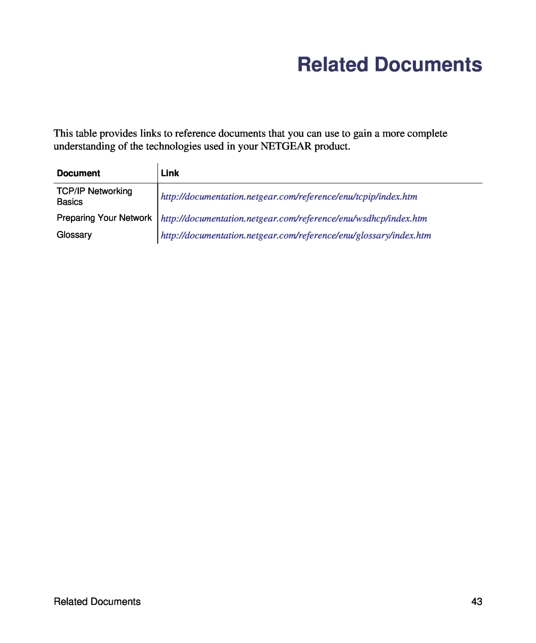 NETGEAR WNDR3400-100NAS manual Related Documents, http//documentation.netgear.com/reference/enu/tcpip/index.htm, Link 
