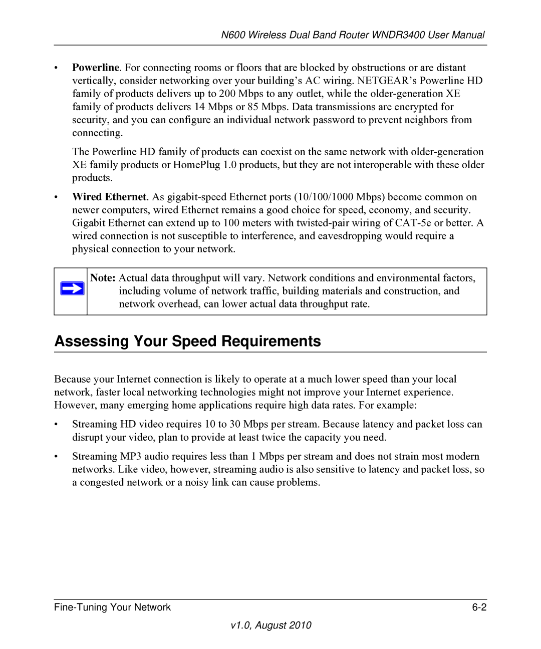 NETGEAR WNDR3400 user manual Assessing Your Speed Requirements 