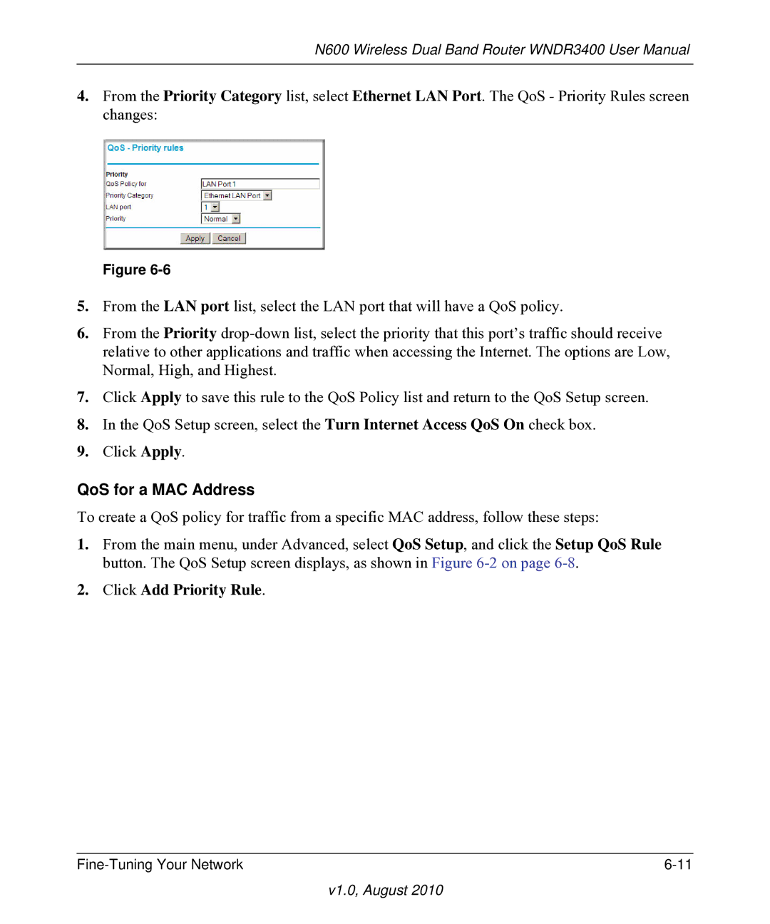 NETGEAR WNDR3400 user manual QoS for a MAC Address 