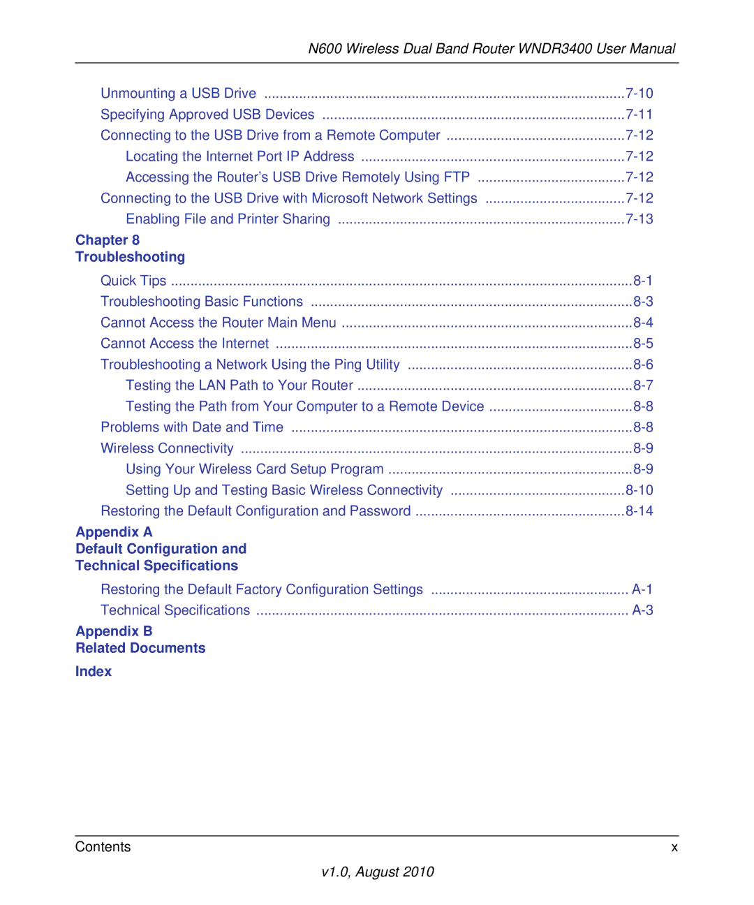 NETGEAR WNDR3400 user manual Appendix a Default Configuration Technical Specifications 