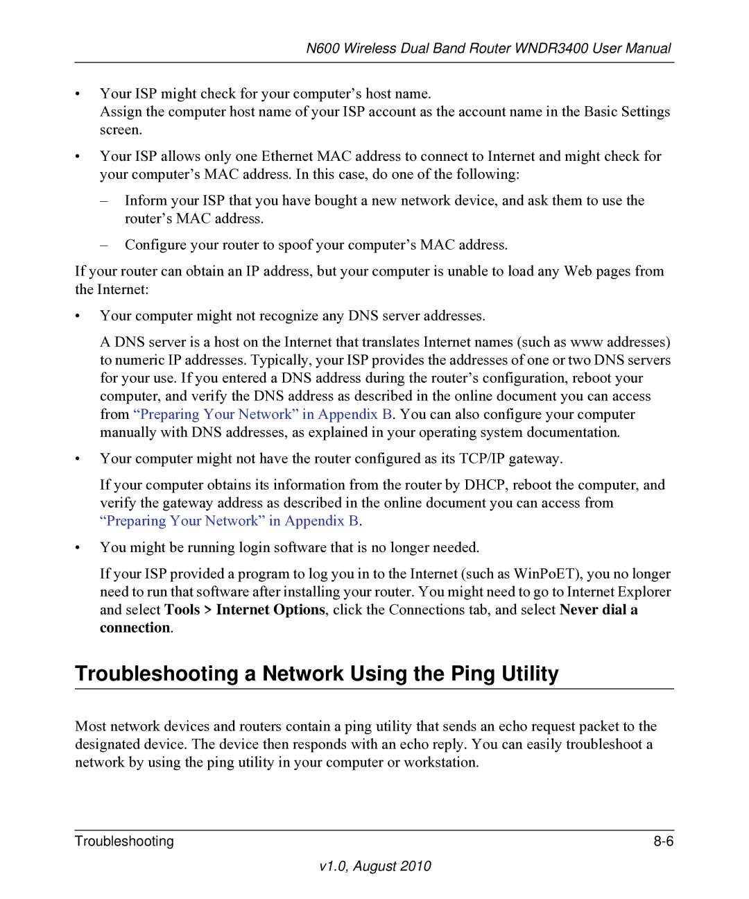 NETGEAR WNDR3400 user manual Troubleshooting a Network Using the Ping Utility 