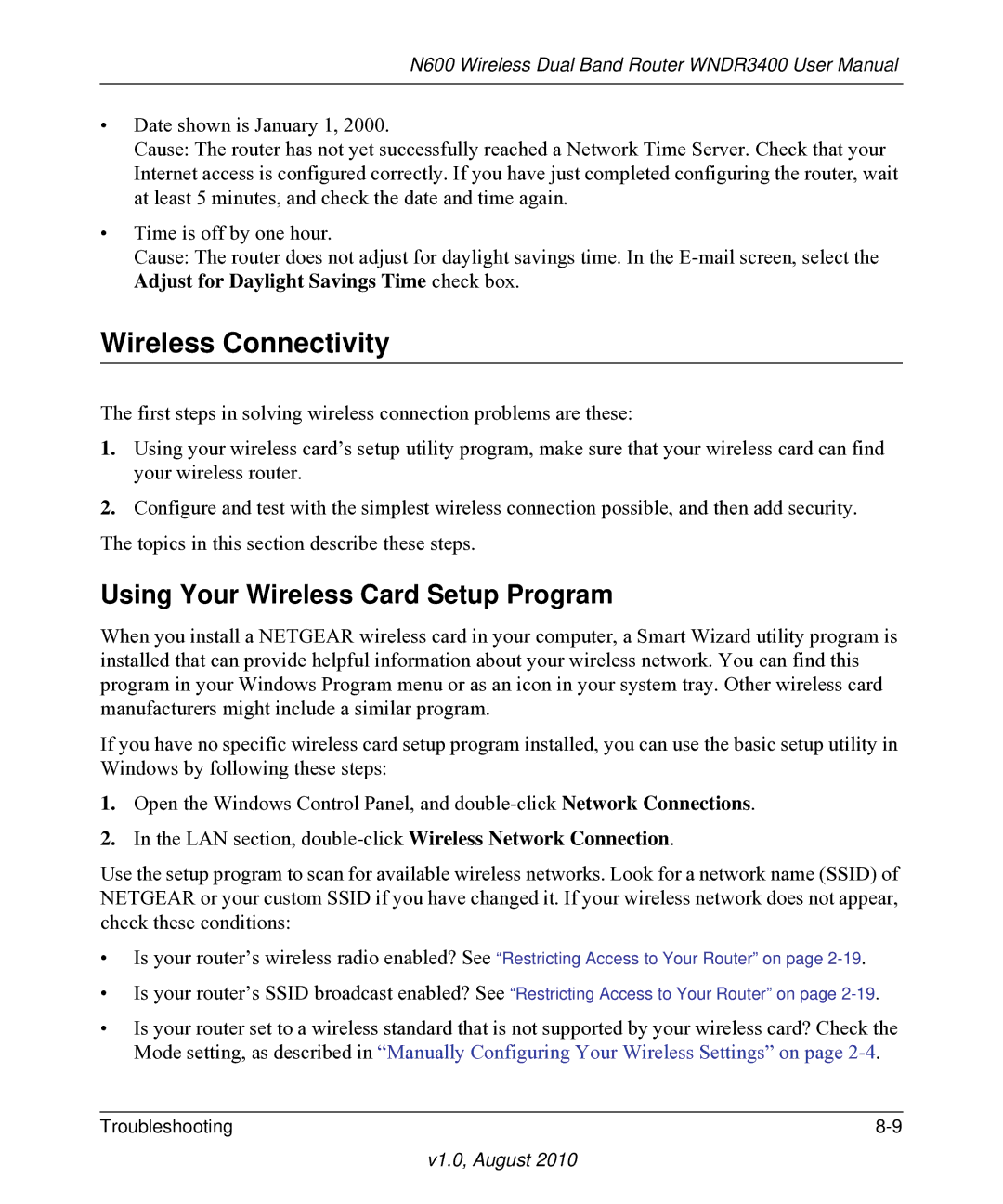 NETGEAR WNDR3400 user manual Wireless Connectivity, Using Your Wireless Card Setup Program 