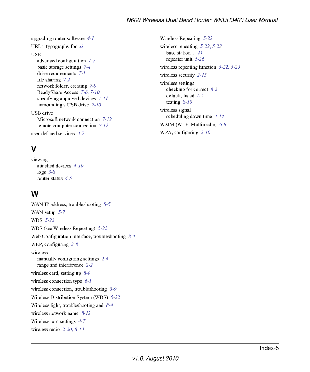 NETGEAR WNDR3400 user manual Index-5 