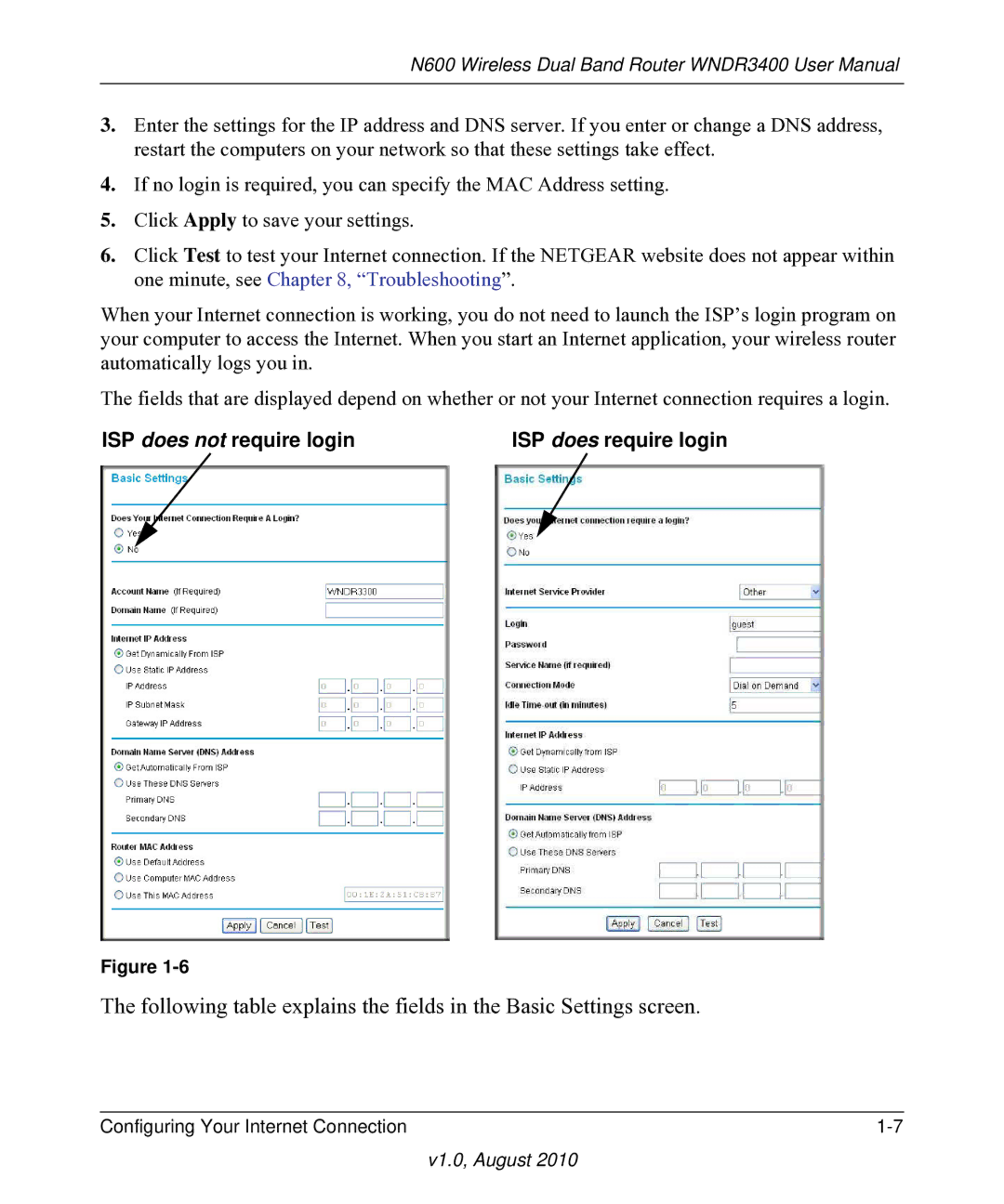 NETGEAR WNDR3400 user manual ISP does not require login 