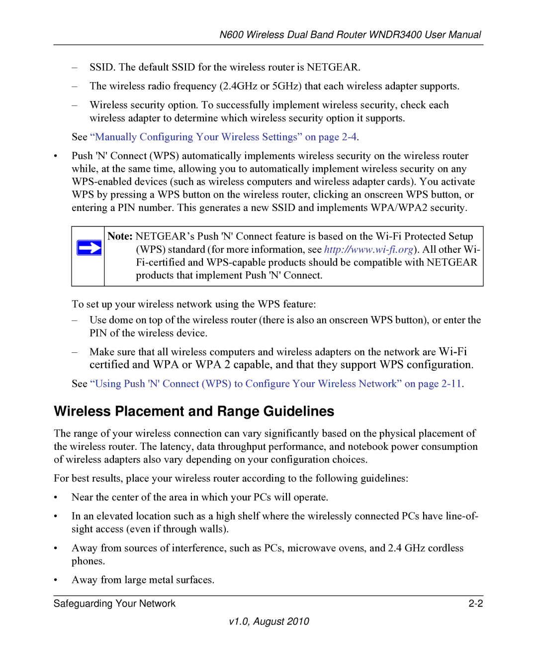 NETGEAR WNDR3400 user manual Wireless Placement and Range Guidelines, See Manually Configuring Your Wireless Settings on 