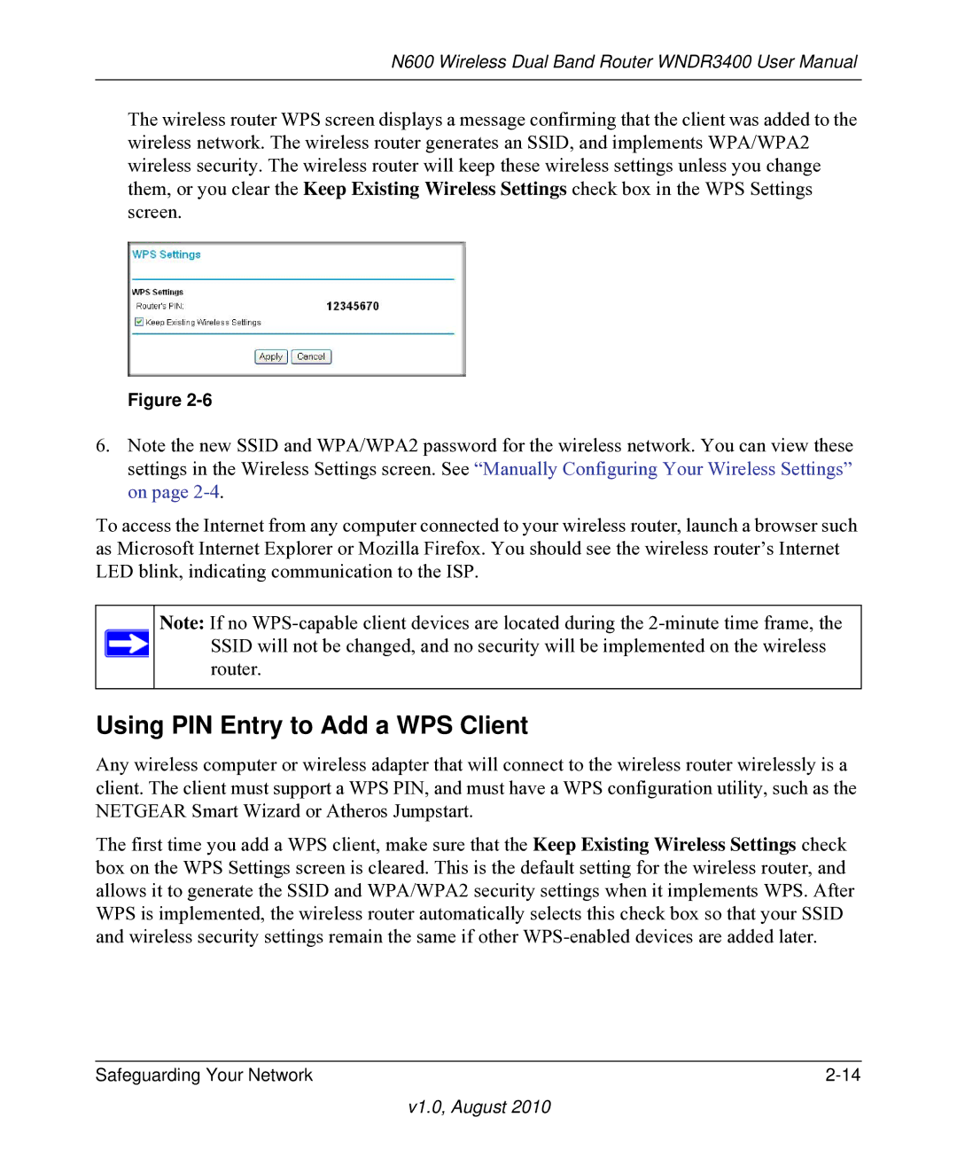 NETGEAR WNDR3400 user manual Using PIN Entry to Add a WPS Client 