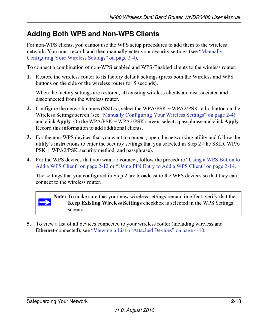 NETGEAR WNDR3400 user manual Adding Both WPS and Non-WPS Clients 