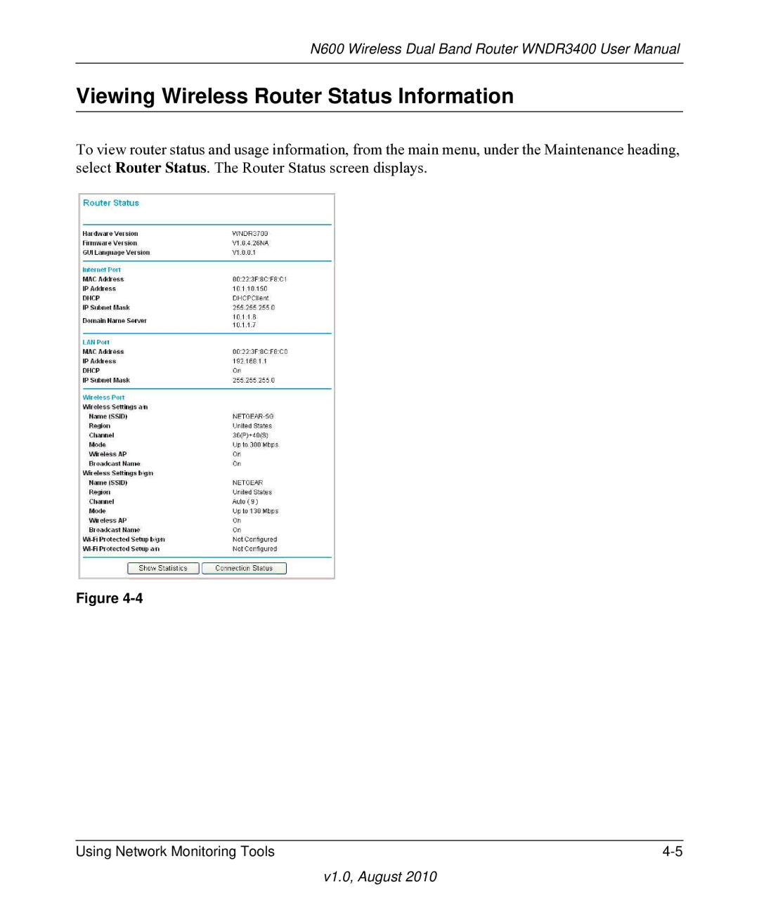 NETGEAR WNDR3400 user manual Viewing Wireless Router Status Information 