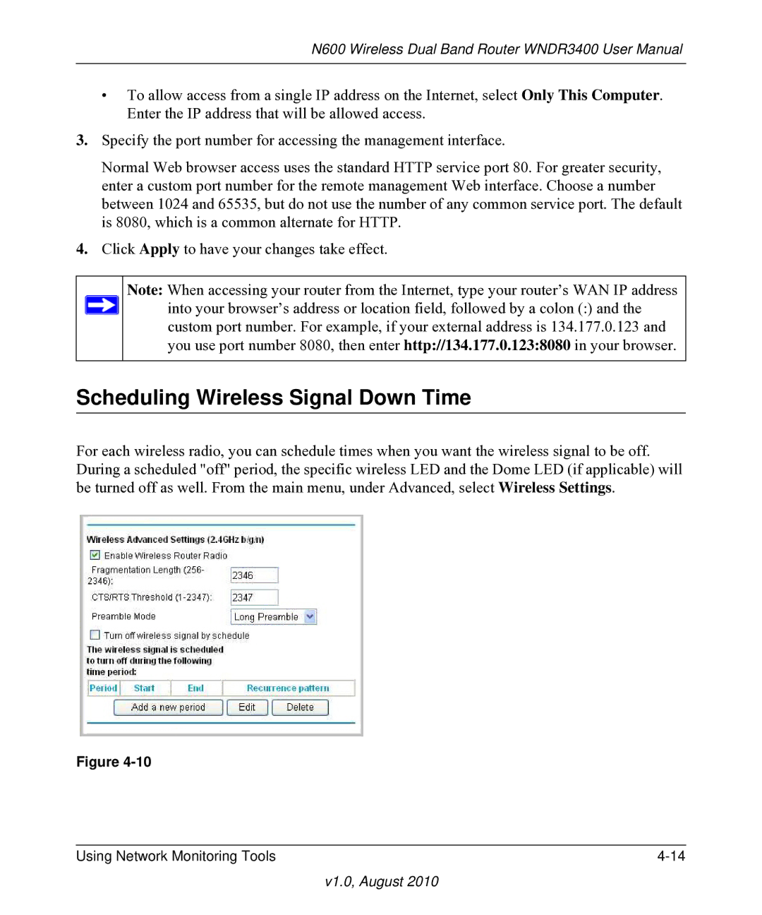 NETGEAR WNDR3400 user manual Scheduling Wireless Signal Down Time 