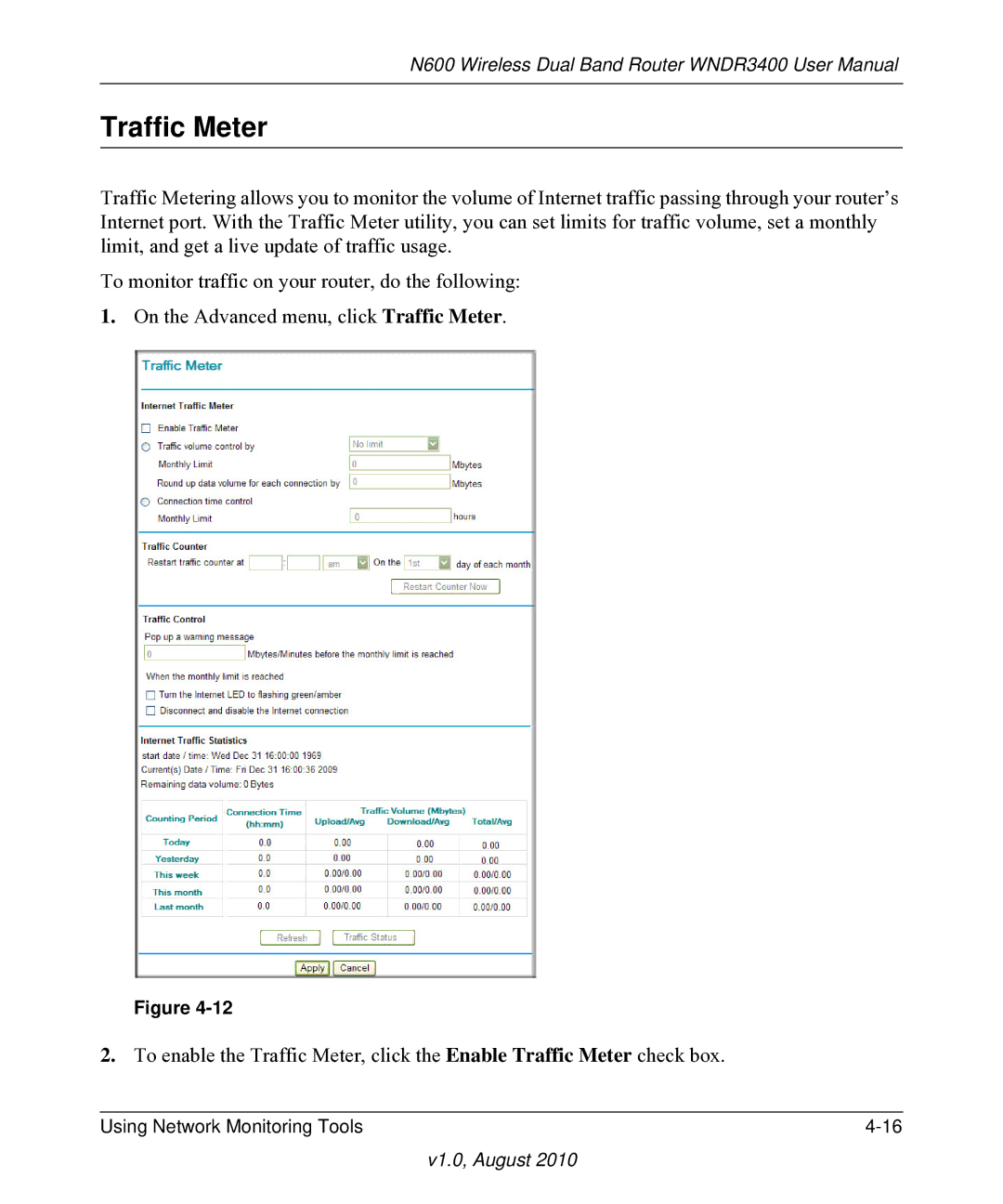 NETGEAR WNDR3400 user manual Traffic Meter 